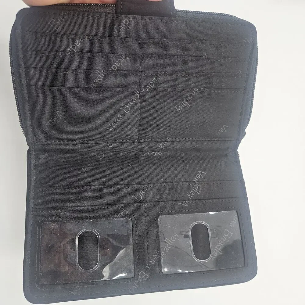 Vera Bradley Diamond Pattern Quilted Black RFID Turnlock Wallet 5